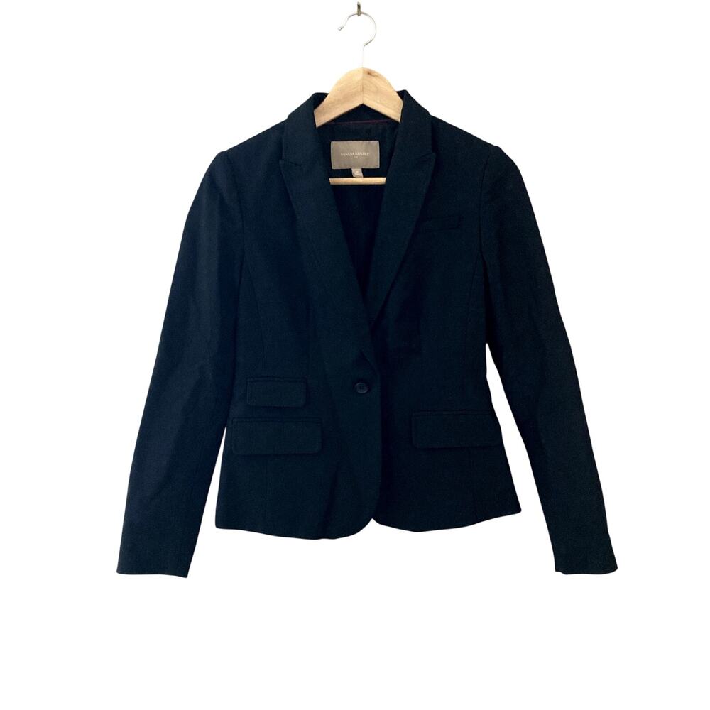 Banana Republic Blazer Womens 4P Black Cotton One Button Notch Lined Jacket